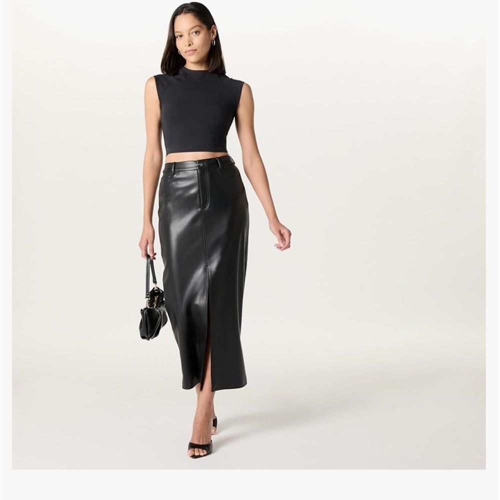 Elegant Black Leather Midi Skirt